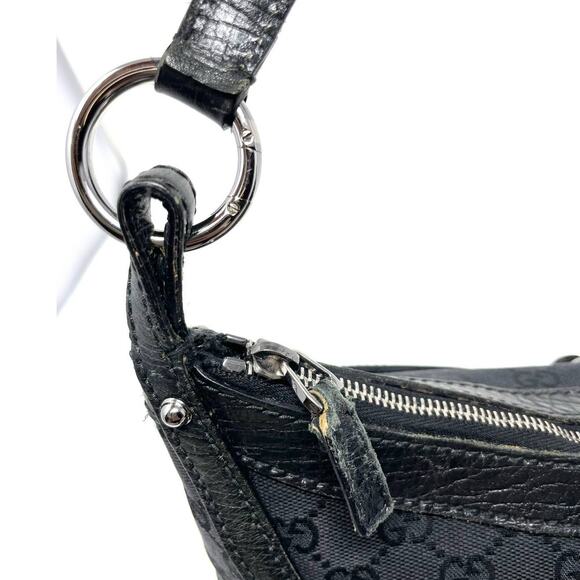 Gucci Horsebit GG Monogram Shoulder Hobo Zip Bag Canvas Leather Black Silver - Picture 11 of 16